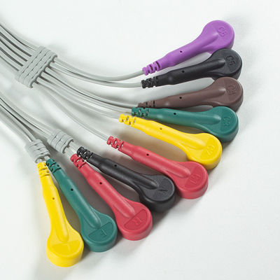 Khớp với tim mạch cảm ứng ECG 10Lead ECG Cable IEC Snap với Xám và Cam TPU