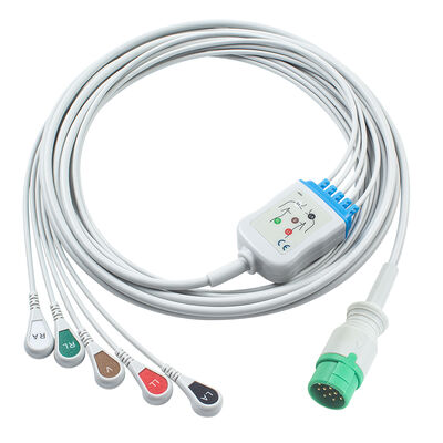 Cáp và dây dẫn ECG Emtel Fx2000 Đầu nối 12 chân Cáp ECG 3 5 Chì Kẹp Giữ IEC AHA