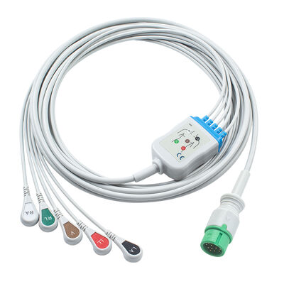 Ecomed ECG Cables and Leadwires 12pin Connector ECG Cable 3 5 Lead IEC AHA Snap Grabber Clip