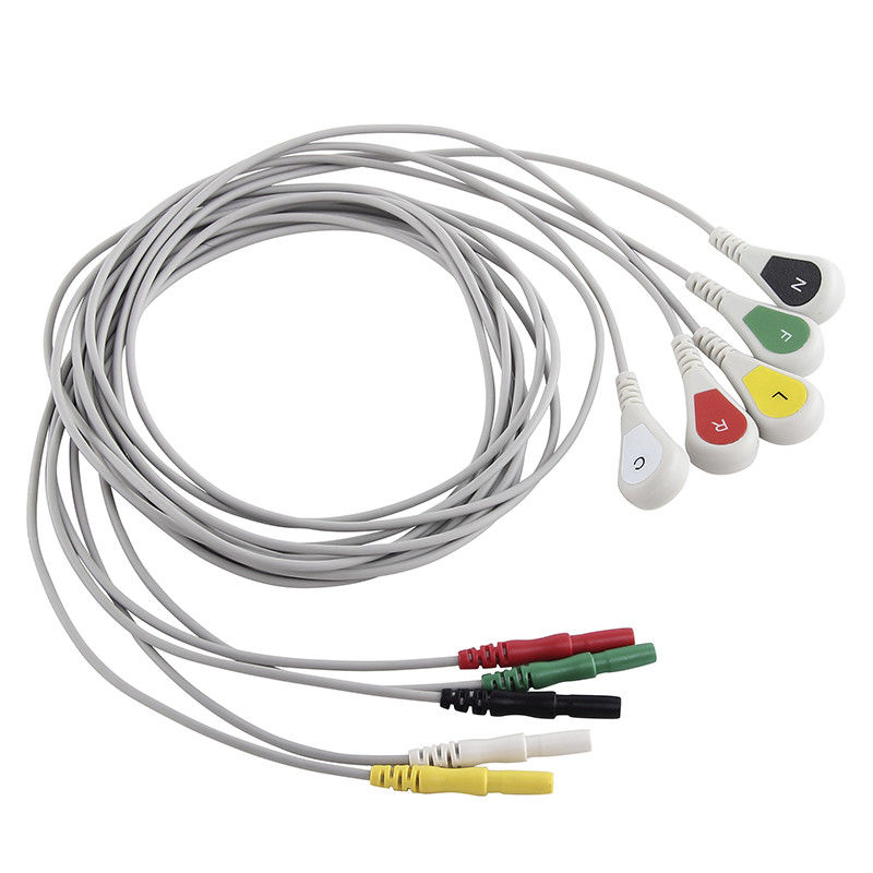 Cáp y tế 5 dây dẫn Snap Ecg Din 1.5 AAMI 6pin Holter ECG Cáp và dây dẫn cho máy ghi Holer