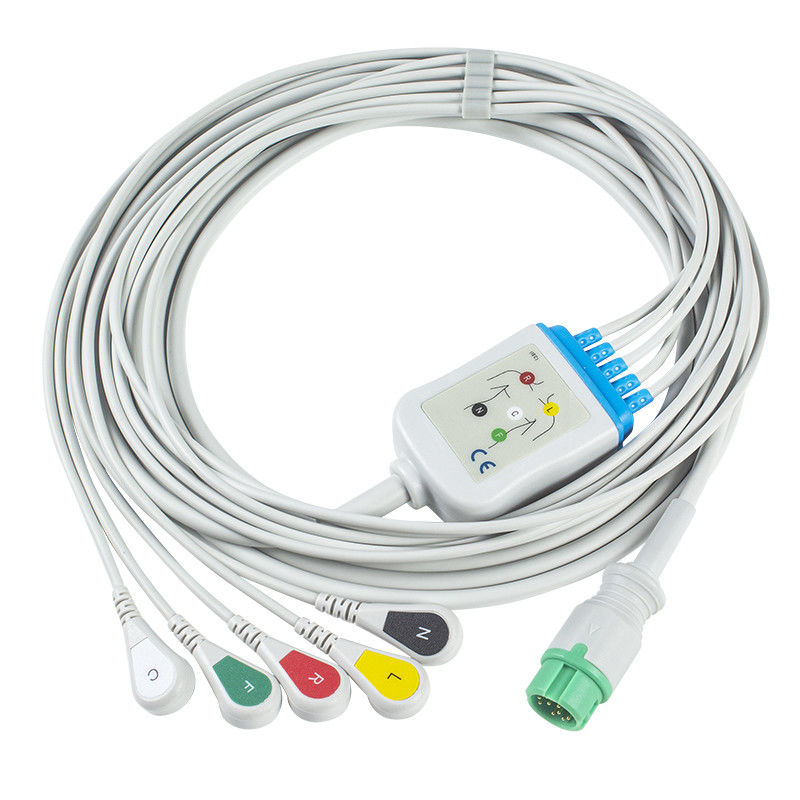 Mindray Datascope 040-000963-00 EA6252B Cáp ECG và dây dẫn Đầu nối 12 chân Cáp ECG 5 dây dẫn IEC snap