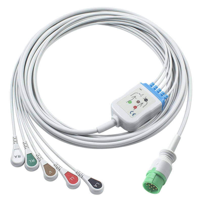 Fukuda Denshi tương thích trực tiếp kết nối ECG cáp và dây dẫn - CI-700E-5 5Lead AHA Snap