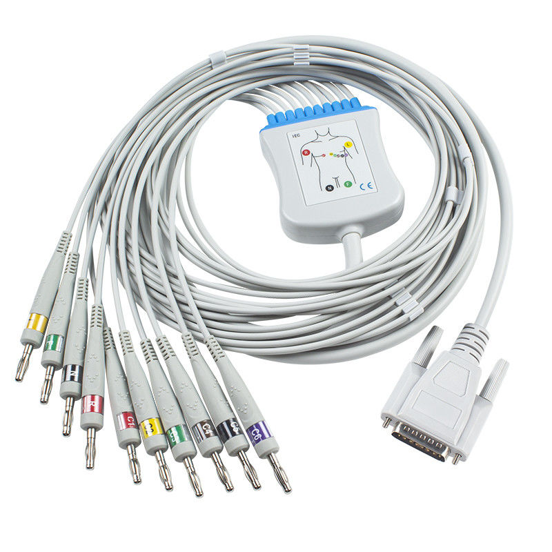 Cáp trung kế Nihon Kohden Ekg BA-902D ECG-FD07 ECG-9010K Dây dẫn 15 chân IEC Banana 4.0