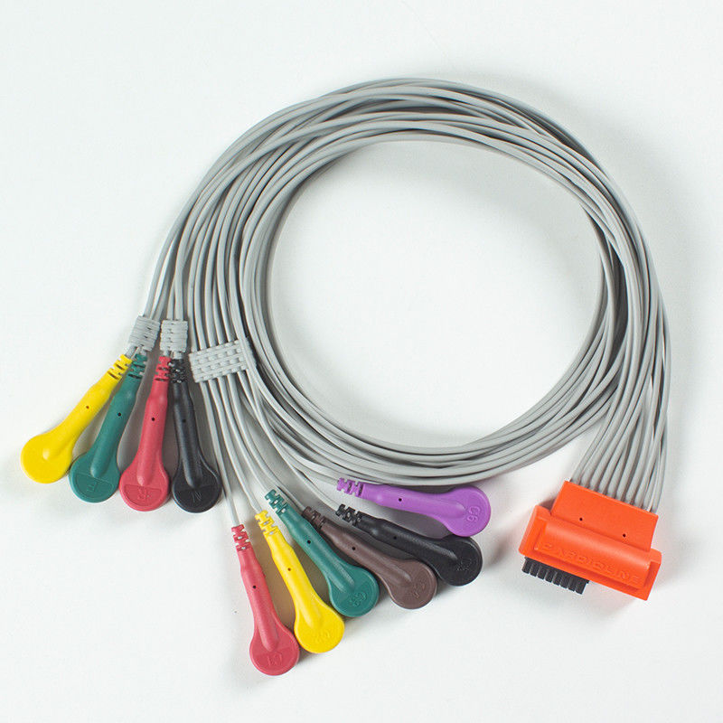 Khớp với tim mạch cảm ứng ECG 10Lead ECG Cable IEC Snap với Xám và Cam TPU