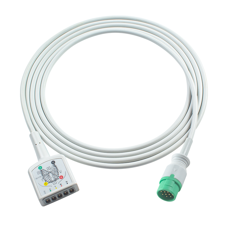 AAMI 3 dẫn ECG Cáp thân 130cm 12Pin VS loại