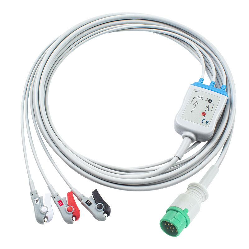 Cáp và dây dẫn ECG Emtel Fx2000 Đầu nối 12 chân Cáp ECG 3 5 Chì Kẹp Giữ IEC AHA